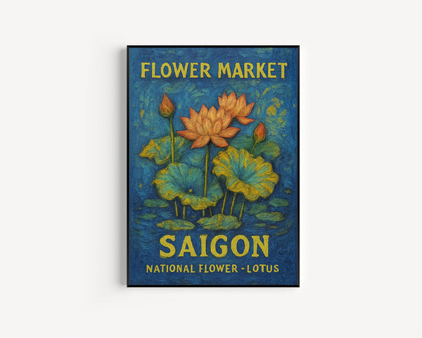 Saigon Vietnam Flower Market Art Print, Lotus Flower Wall Art, Vintage Botanical Poster, Floral Decor, C31-560