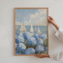 Sailboats & Hydrangea Painting Coastal Nautical Art (Digital Download) 1883359045