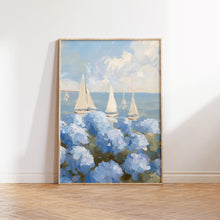 Sailboats & Hydrangea Painting Coastal Nautical Art (Digital Download) 1883359045