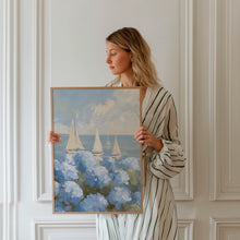 Sailboats & Hydrangea Painting Coastal Nautical Art (Digital Download) 1883359045