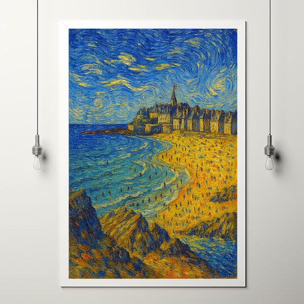 Saint-Malo Travel Print Wall Art, Saint-Malo - France City Print, Saint-Malo Travel Gift, Saint-Malo City Poster, Van Gogh style Wall Art