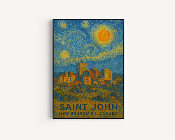 Saint John Poster Print, Saint John Travel Poster, Saint John Van Gogh Style Wall Art, Saint John, New Brunswick, Canada