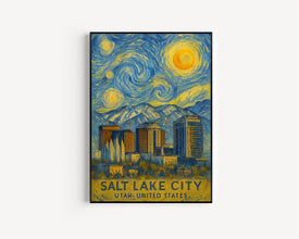 Salt Lake City Poster Print, Salt Lake City Travel Poster, Salt Lake City Van Gogh Style Wall Art, Salt Lake City, Utah, United States