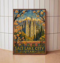 Salt Lake City Utah Travel Print, Mountain Skyline Poster, Mormon Temple Wall Art, Urban Home Decor, Winter Wonderland Gift