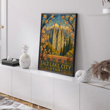 Salt Lake City Utah Travel Print, Mountain Skyline Poster, Mormon Temple Wall Art, Urban Home Decor, Winter Wonderland Gift
