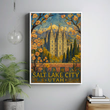 Salt Lake City Utah Travel Print, Mountain Skyline Poster, Mormon Temple Wall Art, Urban Home Decor, Winter Wonderland Gift