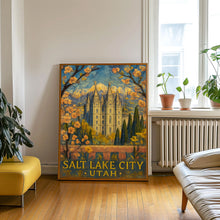 Salt Lake City Utah Travel Print, Mountain Skyline Poster, Mormon Temple Wall Art, Urban Home Decor, Winter Wonderland Gift