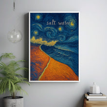 Salt Water Abstract Ocean Waves Print, Relaxed Beach Coastal Vibes, Surfer Swimmer, Travel Poster, Bold Colourful, Tranquil Boho Summer Art