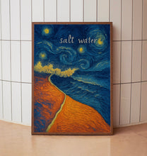 Salt Water Abstract Ocean Waves Print, Relaxed Beach Coastal Vibes, Surfer Swimmer, Travel Poster, Bold Colourful, Tranquil Boho Summer Art