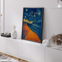 Salt Water Abstract Ocean Waves Print, Relaxed Beach Coastal Vibes, Surfer Swimmer, Travel Poster, Bold Colourful, Tranquil Boho Summer Art