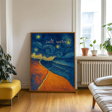 Salt Water Abstract Ocean Waves Print, Relaxed Beach Coastal Vibes, Surfer Swimmer, Travel Poster, Bold Colourful, Tranquil Boho Summer Art