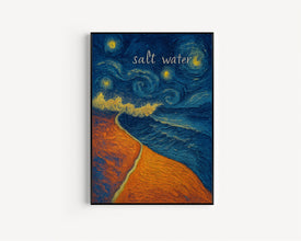 Salt Water Abstract Ocean Waves Print, Relaxed Beach Coastal Vibes, Surfer Swimmer, Travel Poster, Bold Colourful, Tranquil Boho Summer Art