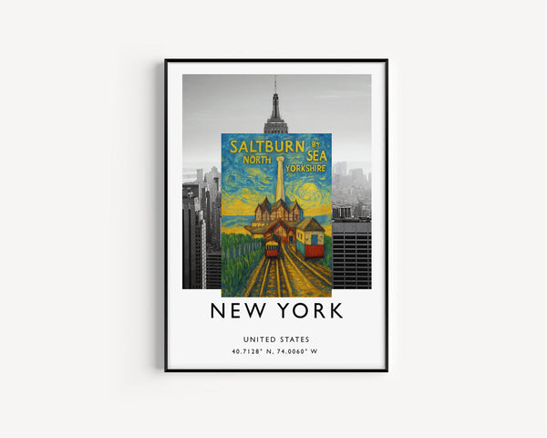 Saltburn by the Sea Travel Poster, Yorkshire Seaside Print, Saltburn Funicular, Whitby, Hartlepool, Retro Wall Art, Railway Print, Gift