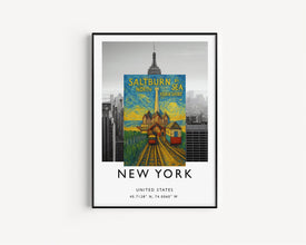 Saltburn by the Sea Travel Poster, Yorkshire Seaside Print, Saltburn Funicular, Whitby, Hartlepool, Retro Wall Art, Railway Print, Gift