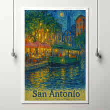 San Antonio, Texas, USA Van Gogh Style Digital Download Riverwalk Scene Art, Travel Poster, Cityscape Print, River Boat Painting