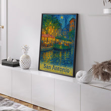 San Antonio, Texas, USA Van Gogh Style Digital Download Riverwalk Scene Art, Travel Poster, Cityscape Print, River Boat Painting