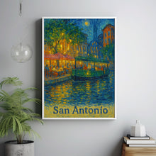San Antonio, Texas, USA Van Gogh Style Digital Download Riverwalk Scene Art, Travel Poster, Cityscape Print, River Boat Painting