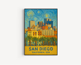 San Diego Print No 2, San Diego Photo Poster, San Diego Travel Wall Art, San Diego Map Print, San Diego Van Gogh Style Print, California, USA