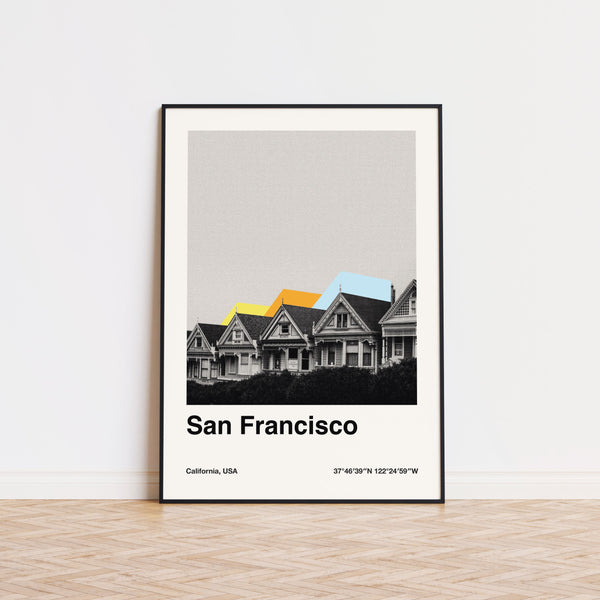 San Francisco Poster  Minimalist Travel Poster Painted ladies Alamo Square  Bauhaus Poster  Retro Art Print  Wall Art  California 1551283250