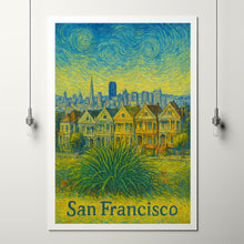 San Francisco USA Van Gogh Style Poster, Canvas, Painted Ladies, Iconic Cityscape, House Art, Wall Decor, Unframed, Framed, Gift