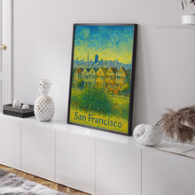 San Francisco USA Van Gogh Style Poster, Canvas, Painted Ladies, Iconic Cityscape, House Art, Wall Decor, Unframed, Framed, Gift