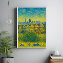 San Francisco USA Van Gogh Style Poster, Canvas, Painted Ladies, Iconic Cityscape, House Art, Wall Decor, Unframed, Framed, Gift