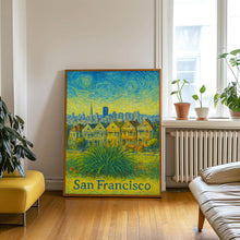San Francisco USA Van Gogh Style Poster, Canvas, Painted Ladies, Iconic Cityscape, House Art, Wall Decor, Unframed, Framed, Gift