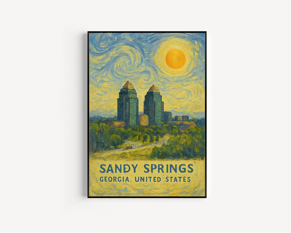 Sandy Springs Poster Print, Sandy Springs Travel Poster, Sandy Springs Van Gogh Style Wall Art, Sandy Springs, Georgia, United States
