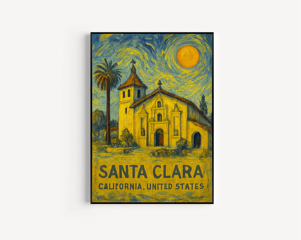 Santa Clara Poster Print, Santa Clara Travel Poster, Santa Clara Van Gogh Style Wall Art, Santa Clara, California, United States