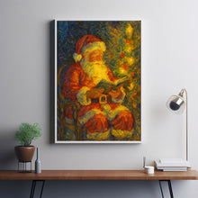 Santa Claus Christmas art Wall Art, Winter Wall Art, Santa checking his Christmas list Print Holiday Decor