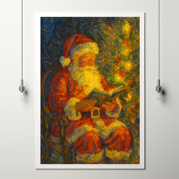 Santa Claus Christmas art Wall Art, Winter Wall Art, Santa checking his Christmas list Print Holiday Decor
