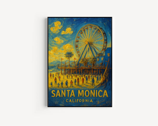 Santa Monica California Travel Print Wall Art, Santa Monica Travel Poster, California Travel Poster, Los Angeles Travel Home Décor Wall Art
