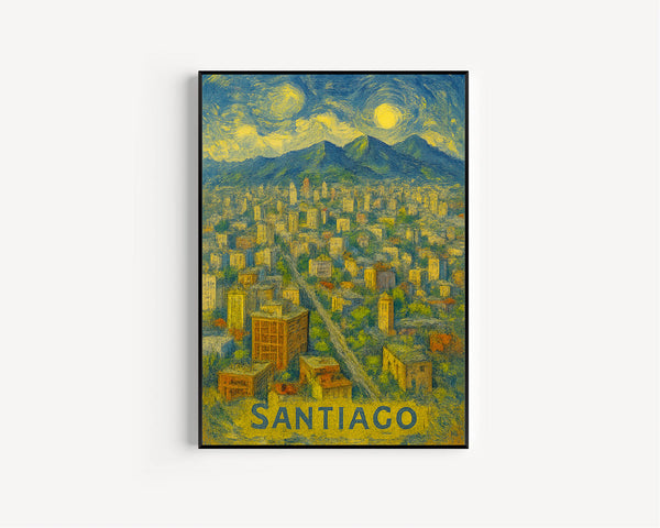 Santiago Chile  Cityscape Poster,  City Canvas Print, Santiago Chile Wall Art, Chile  Art, Santiago Print, City Skyline