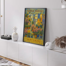 Santorini Flower Market Poster, Greece Travel Art, Large Modern Poster, Botanical Wall Art, Floral Decor Posters, Flower Garden Wall Art