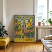 Santorini Flower Market Poster, Greece Travel Art, Large Modern Poster, Botanical Wall Art, Floral Decor Posters, Flower Garden Wall Art