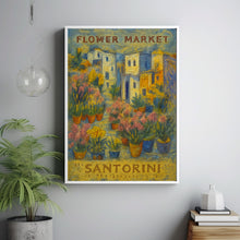 Santorini Flower Market Poster, Greece Travel Art, Large Modern Poster, Botanical Wall Art, Floral Decor Posters, Flower Garden Wall Art