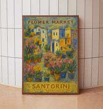 Santorini Flower Market Poster, Greece Travel Art, Large Modern Poster, Botanical Wall Art, Floral Decor Posters, Flower Garden Wall Art