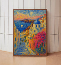 Santorini Greece Print, Cycladic Island Poster, Whitewashed Village Art, Mediterranean Travel Decor