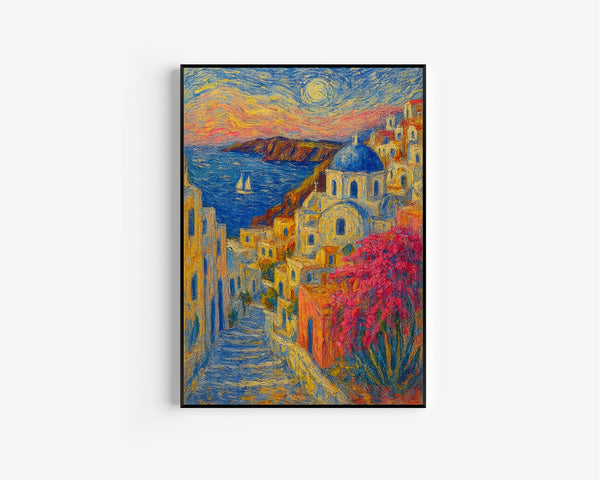 Santorini Greece Print, Cycladic Island Poster, Whitewashed Village Art, Mediterranean Travel Decor