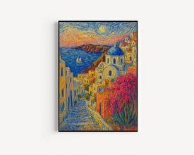 Santorini Greece Print, Cycladic Island Poster, Whitewashed Village Art, Mediterranean Travel Decor