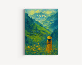 Sapa Travel Poster - Vietnam Wall Art Print, Illustration Poster, Artwork, Home & Office decor, Gift idea, Travel print, rice terrace print