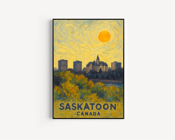 Saskatoon Poster Print, Saskatoon Travel Poster, Saskatoon Van Gogh Style Wall Art, Saskatoon, Canada