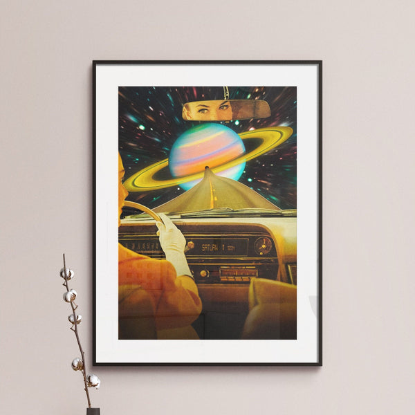 Saturn Commute  Retro Futurism  Cosmic Sci-Fi Art  Vintage Poster, Trippy Road Trip  Space Adventure  Retro Art Poster  Wall Decor 1336507816
