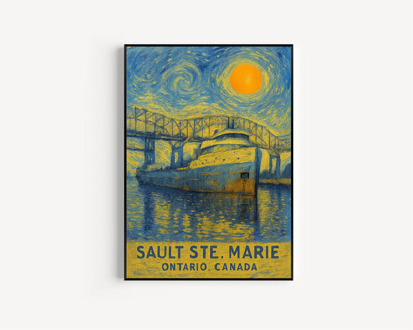 Sault Ste. Marie Poster Print, Sault Ste. Marie Travel Poster, Sault Ste. Marie Van Gogh Style Wall Art, Sault Ste. Marie, Ontario, Canada