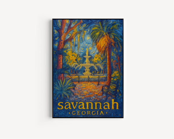 Savannah Georgia Travel Poster, Georgia Wall Art, Savannah Print Forsyth Fountain Wedding Present, Custom Travel Poster, Personalised Print,