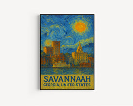 Savannah Poster Print, Savannah Travel Poster, Savannah Van Gogh Style Wall Art, Savannah, Georgia, United States
