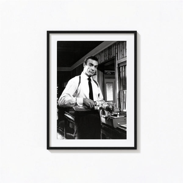 Sean Connery Print, 007 James Bond Vodka Martini Black and White Wall Art, Vintage Print, Photography Prints, Museum Quality Photo Print 1620778897