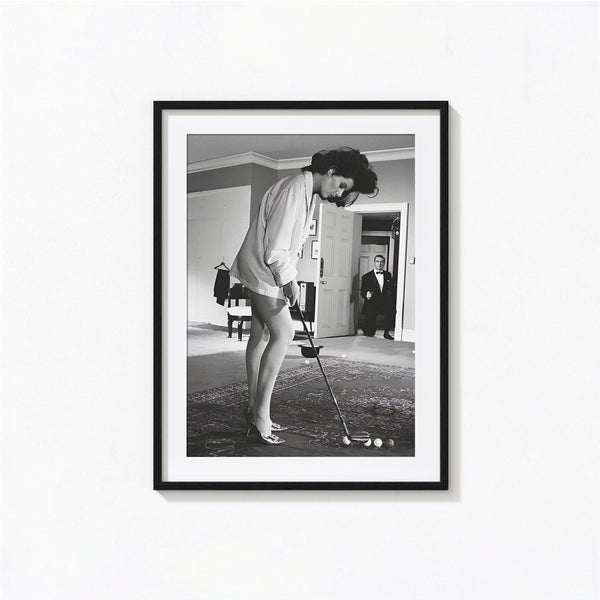 Sean Connery with Eunice Gayson In Dr NO Print, Golf Black and White Wall Art, Vintage Print, Photography Prints, Museum Quality Photo Print 1606605388