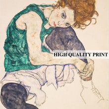 Seated Woman with Legs Drawn Up (1917) by Egon Schiele Print, Egon Schiele Print, Egon Schiele Reproduction, Egon Schiele exhibition poster 1224060376