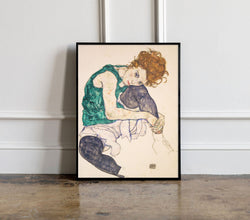 Seated Woman with Legs Drawn Up (1917) by Egon Schiele Print, Egon Schiele Print, Egon Schiele Reproduction, Egon Schiele exhibition poster 1224060376